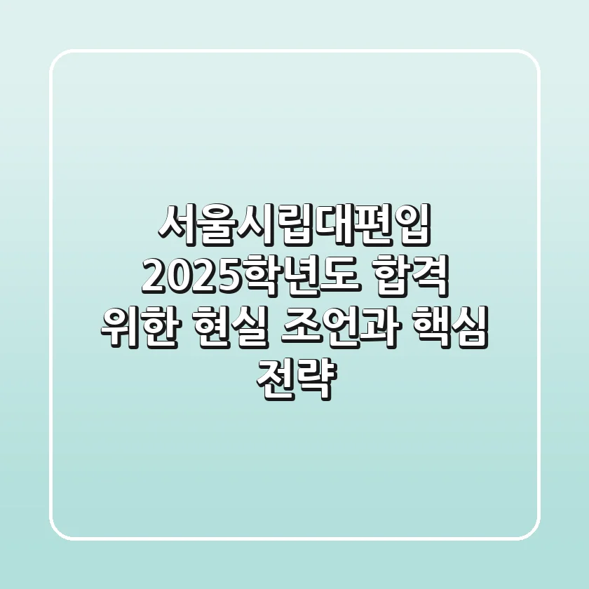 서울시립대편입, 2025학년도 합격 위한 현실 조언과 핵심 전략