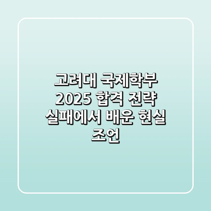 고려대 국제학부, 2025 합격 전략: 실패에서 배운 현실 조언