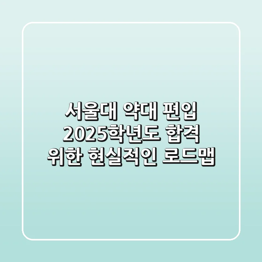 서울대 약대 편입, 2025학년도 합격 위한 현실적인 로드맵