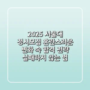 2025 서울대 정시모집, 혼란스러운 변화 속 합격 전략 (실패하지 않는 법)
