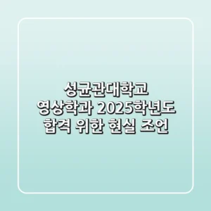 성균관대학교 영상학과, 2025학년도 합격 위한 현실 조언