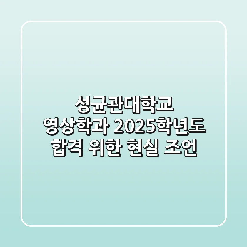 성균관대학교 영상학과, 2025학년도 합격 위한 현실 조언