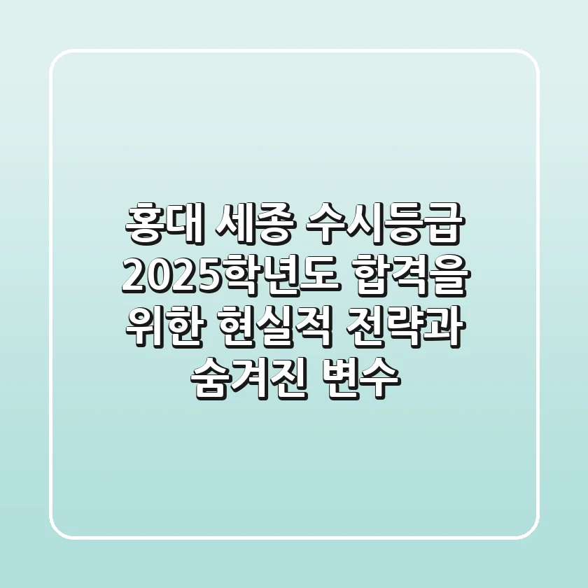 홍대 세종 수시등급, 2025학년도 합격을 위한 현실적 전략과 숨겨진 변수