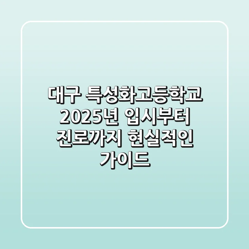 대구 특성화고등학교, 2025년 입시부터 진로까지 현실적인 가이드