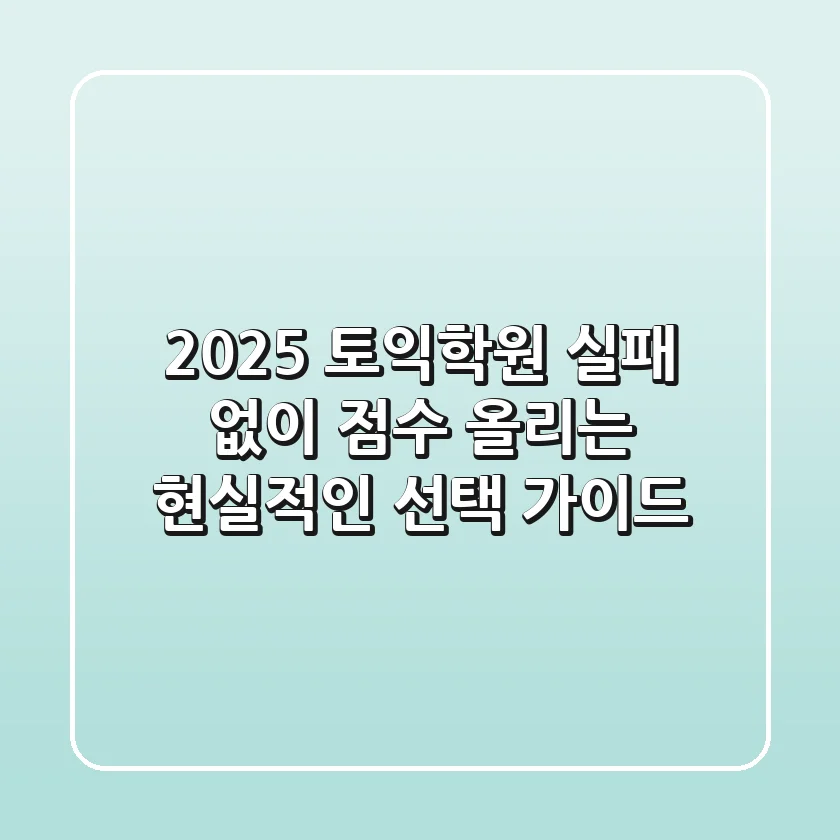 2025 토익학원, 실패 없이 점수 올리는 현실적인 선택 가이드