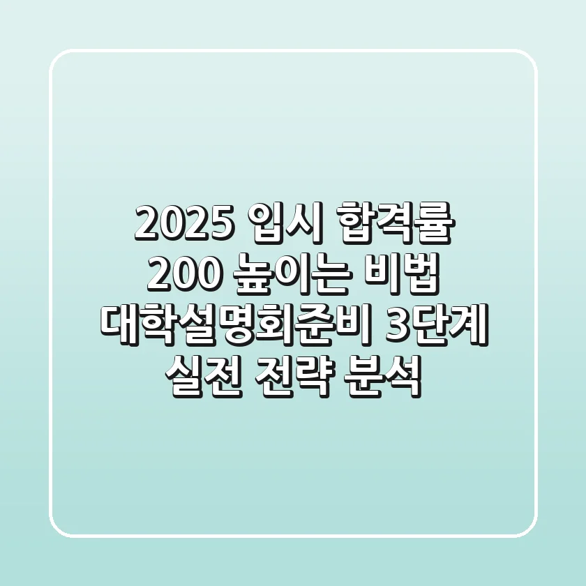 "2025 입시, 합격률 200% 높이는 비법", 대학설명회준비 3단계 실전 전략 분석